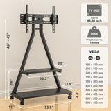 TVON Rolling TV Stand for 43-80" TVs up to 150lbs, Portable TV Stand on Wheels with Enhanced Triangular Design, Height Adjustable Mobile TV Stand with Swivel/Tilt/Dual Shelves for Indoor/Outdoor Use TVON