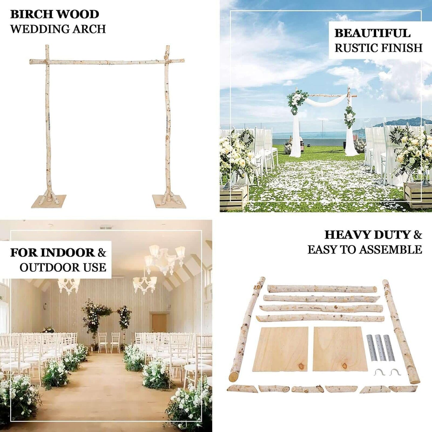 Efavormart 7.5ft Natural Birch Wood Square Wedding Arch, Rustic Arbor Photography Backdrop Stand - WoodArtSupply