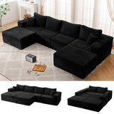 136" U Shaped Cloud Couch Sectional Modular Couch with Deep Seat, 6 Seater Corduroy Couches, Boneless Sofa with 2 Removable Ottomans, Sectional Couches for Living Room, No Assembly Required, Black MODNEST