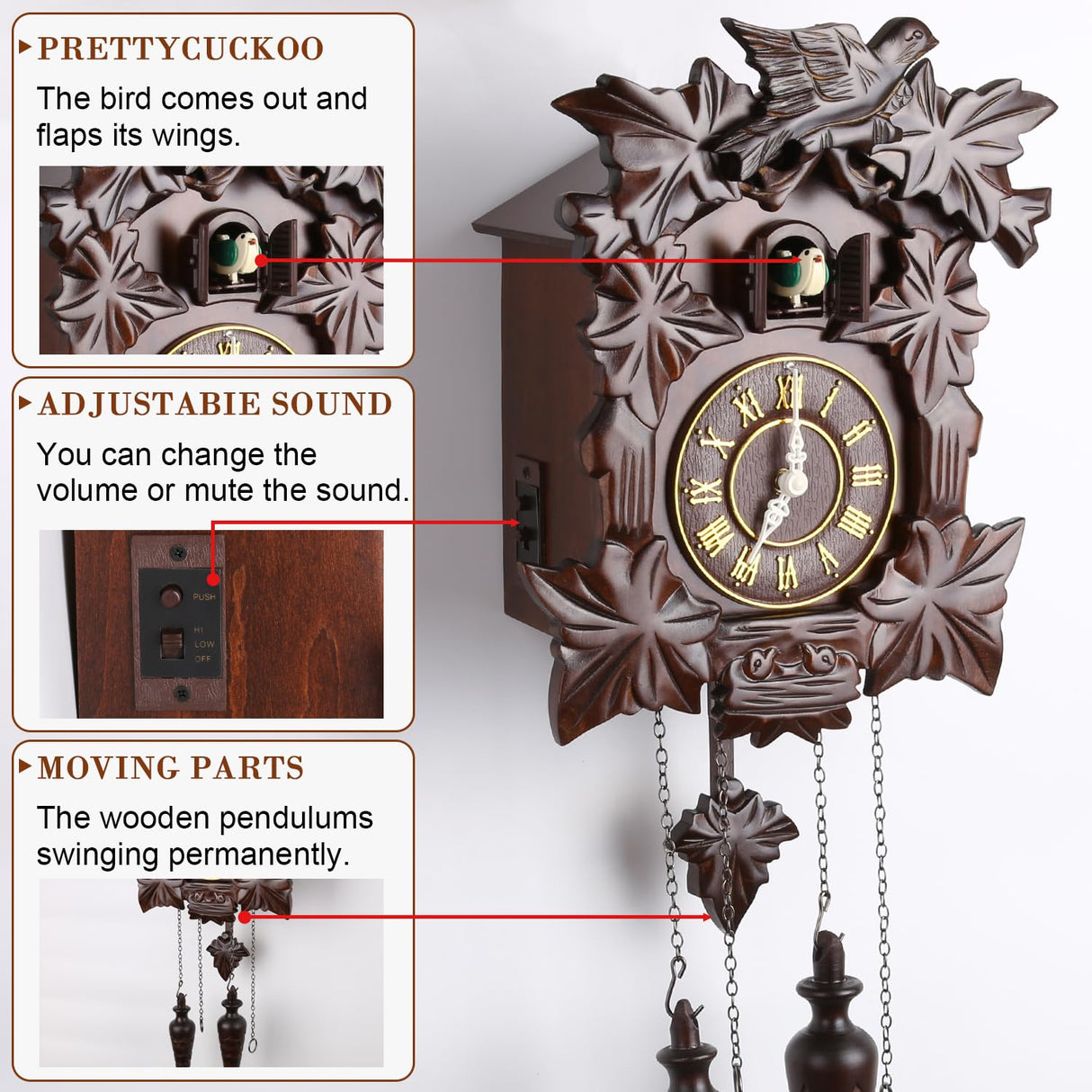 Kendal Handcrafted Wood Cuckoo Clock MX313 Kendal