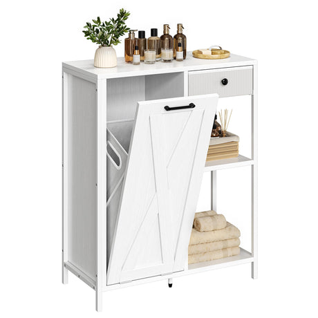 DWVO Tilt Out Laundry Hamper, Laundry Room Cabinets with Shelves Laundry Cabinet with Removable Laundry Basket, Bathroom Storage Organizer Cabinet with Drawer, White DWVO