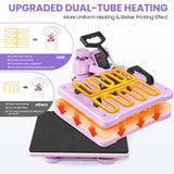 AKEYDIY 5 in 1 Heat Press Machine for t Shirts Professional Swing Away Heat Press Digital Combo 12" x 15" 360-degree Rotation Shirt Press Machine Sublimation (5 in 1 Heat Press Pink) AKEYDIY