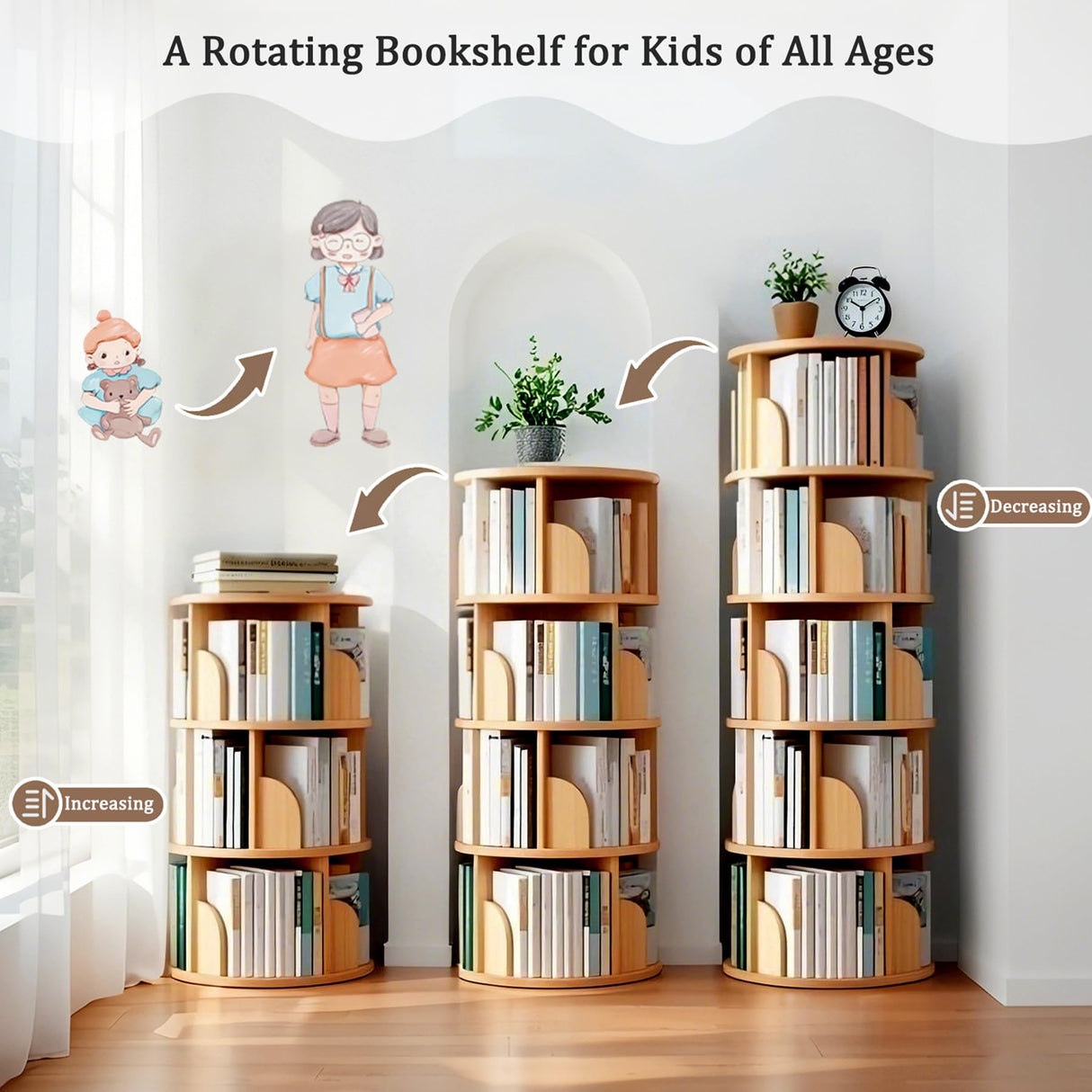 Corner Bookshelf and Bookcase, 61.81" H 5-Tier Rotating Bookshelf 360°, Book Shelf Narrow Tall Bookcase, Floor Standing Bookcases Storage Rack for Living Room, Office, Bedroom WoodArtSupply
