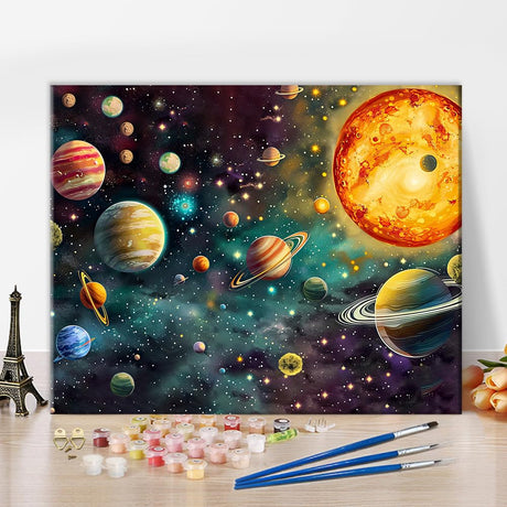 TUMOVO Adults Paint by Number Kits - Planets & Vibrant Nebula Digital Art, Color by Number for Adults with Cosmic Solar System Home Wall Decor, DIY Galaxy Painting Kits - 16"x20" TUMOVO