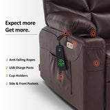 MCombo Power Lift Recliner Chair, 2 Cup Holders, USB Ports for Elderly People, Faux Leather 7287 (Dark Brown, Medium-Regular) MCombo