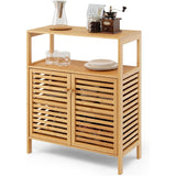 LUARANE Storage Cabinet, Bamboo Cabinet w/ 2 Louvered Doors & Open Shelf, Bathroom Storage Cabinet for Living Room, Home Office, Kitchen, Natural LDAILY