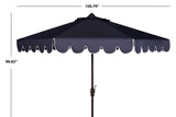 SAFAVIEH PAT8010A Collection Venice Navy and White Single Scallop 9Ft Crank Outdoor Push Button Tilt Umbrella Safavieh