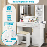 QUALIKRAFT Vanity Set, Vanity Desk with Mirror and Lights, Vanity Desk with Drawers, Vanity with Charging Station, Vanity with Chair, Vanity with Storage, White Vanity, Makeup Vanity，Bedroom Vanity QUALIKRAFT