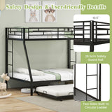 Giantex Twin Over Full Bunk Bed with Trundle, Heavy-Duty Metal Triple Bunk Beds w/Two Side Ladders & Safety Guard Rail, 3 in 1 Bunk Beds for Kids Teens, No Box Spring Needed, Black Giantex