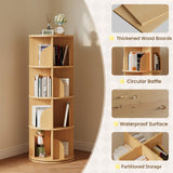 Rotating Bookshelf 360 Degrees，4 Tier Round Spinning Bookcase, Wood Book Shelf Tower for kids, Adults, Narrow Rolling Corner Bookshelf for Small Spaces, Bedroom, Classroom, Kids room, Natural YOUDENOVA