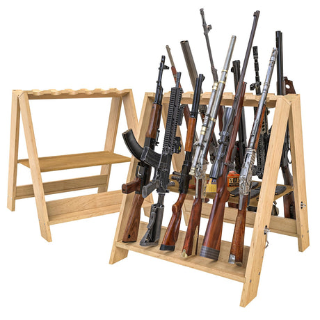 OSIEWEN Gun Rack,Wooden Portable Gun Racks Stand,12 Slot Indoor Outdoor Folding Rifle Rack Holder Use with Pistol Storage OSIEWEN