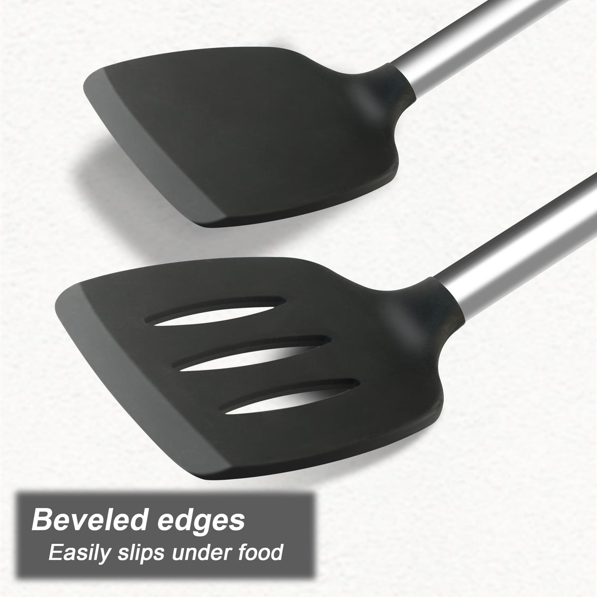 2 Pack Silicone Spatula Set,Solid & Slotted Spatulas Silicone Heat Resistant,Turner Spatulas for Kitchen Use,Rubber Spatulas for Fish, Eggs, Pancakes, WOK, Silicone Cooking Utensils Qukaka