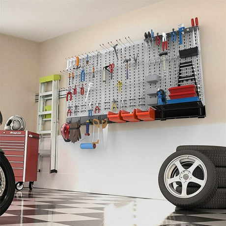 TORACK 109Pcs Wall Organizer Utility Storage Kit with Toolboard Hooks & Accessories, 4 ft. Metal Pegboard for Garage with Wall Mounted Bins & Racks TORACK
