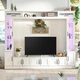 LUXOAK 98" Wide Wall Unit TV Stand with Storage for TVs up to 80", Large Modern TV Console Table with LED Lights, Entertainment Center with Bookshelves for Living Room, White LUXOAK