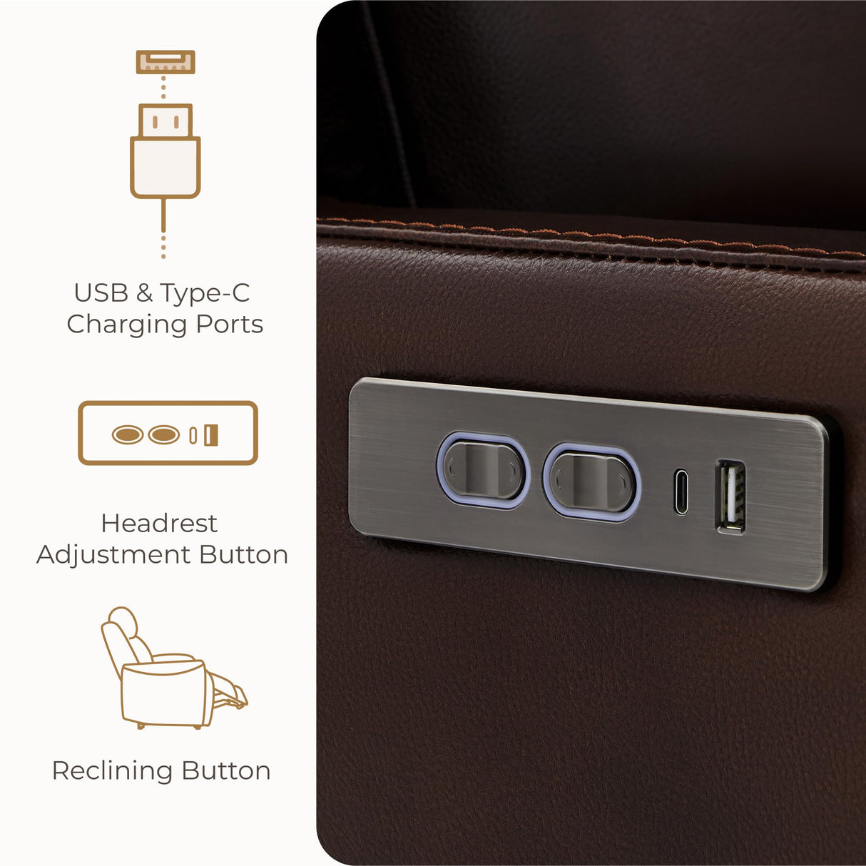 CHITA Genuine Leather Power Swivel Glider Rocker Recliner, FSC Certified Mid Century Modern Recliner Chair for Adults, Adjustable Power Headrest, for Nursery and Living Room, Cognac Brown CHITA