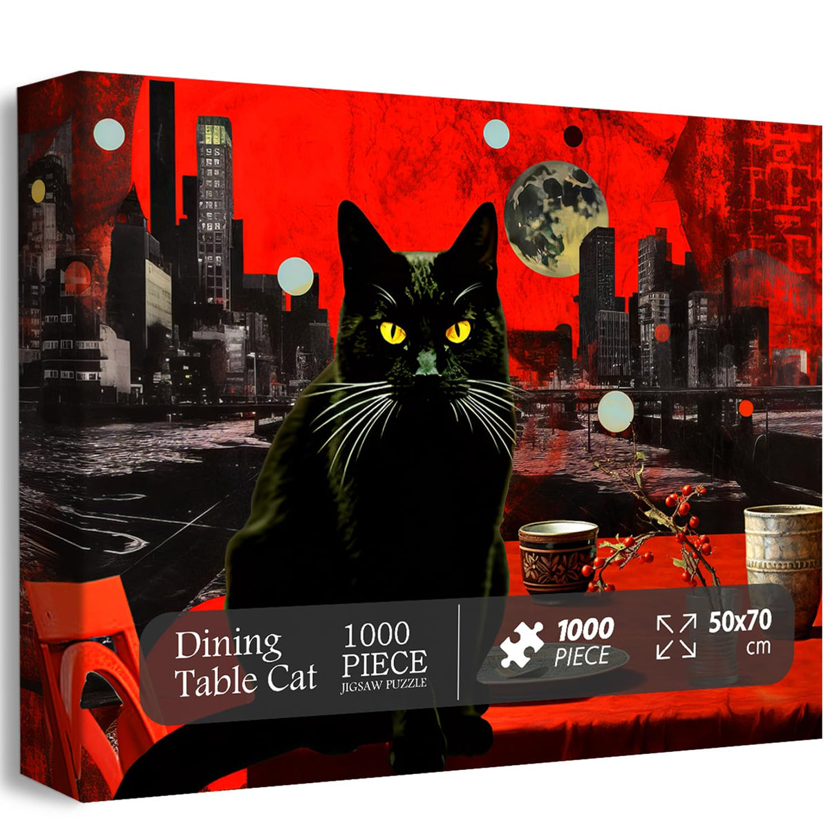 Vintage Cat Puzzles for Adults 1000 Pieces, Impossible Black Cat Art Jigsaw Puzzles, Hard Retro Kitty Kitten Animal Puzzle PPuzzling