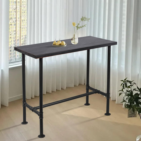 BOKKOLIK 41.3inch Height Industrial Bar Table Rustic Pipe Design Kitchen Dining Table Farmhouse Office Meeting Computer Desk for 4-5 People Bistro Cafe Tables Rectangle BOKKOLIK