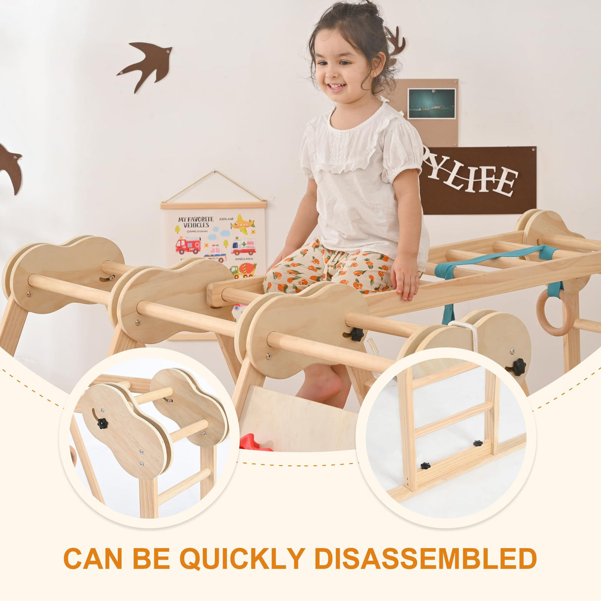 OLLIKIVI Indoor Playground Jungle Gym, Toddler Climbing Toys for Kids 1-6 Years, Indoor Toddler Gym Play Set with Slid, Climbing Wall, Ladder, Net, Bars, Swing, Ring OLLIKIVI