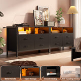 Girapow Dresser for Bedroom, Wooden Bedroom Dresser with LED Lights and Charging Station, 4 Drawers Dressers, Wide Chest of Drawers Storage Organizer TV Stand for up to 50" TV for Living Room, Black Girapow