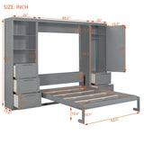 Harper & Bright Designs Queen Size Murphy Bed with Closet, Wall Bed with Drawers and Shelves, Gray Harper & Bright Designs