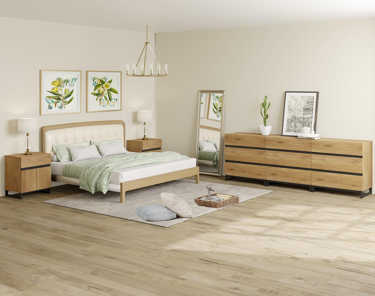 WAMPAT Dresser and Nightstand Set of 3, 94.5 Inches Dresser with 6 Drawers, 2 Nightstand with Drawer and Cabinet for Bedroom, Bedroom Furniture Set, Oak WAMPAT