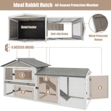 Gowoodhut Rabbit Hutch Indoor Outdoor 57 "L Bunny Hutch with Pull Out Tray,2 Story Wooden Rabbit Cage with Asphalt Roof,Guinea Pig Cage with Ventilation Doors,Ramp for Small Animals(Grey) Gowoodhut