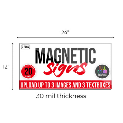 2-Pack,12"x24" Custom Magnet Signs in Full Color for Business and Advertising, 30 mil Customized Vinyl Car Magnets, Personalized Magnetic Sheets for Company Storefront & Vehicles (Design A)