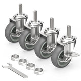 HOLKIE Caster Wheels 3 inch Locking Stem Casters, 3/8" -16 x 1-1/2" (Stem Diameter 3/8", Stem Length 1-1/2") Threaded Stem Casters Swivel Casters Set of 4 Heavy Duty Castors Gray HOLKIE