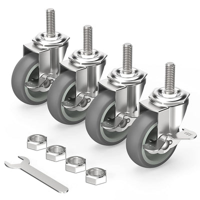 HOLKIE Caster Wheels 3 inch Locking Stem Casters, 3/8" -16 x 1-1/2" (Stem Diameter 3/8", Stem Length 1-1/2") Threaded Stem Casters Swivel Casters Set of 4 Heavy Duty Castors Gray