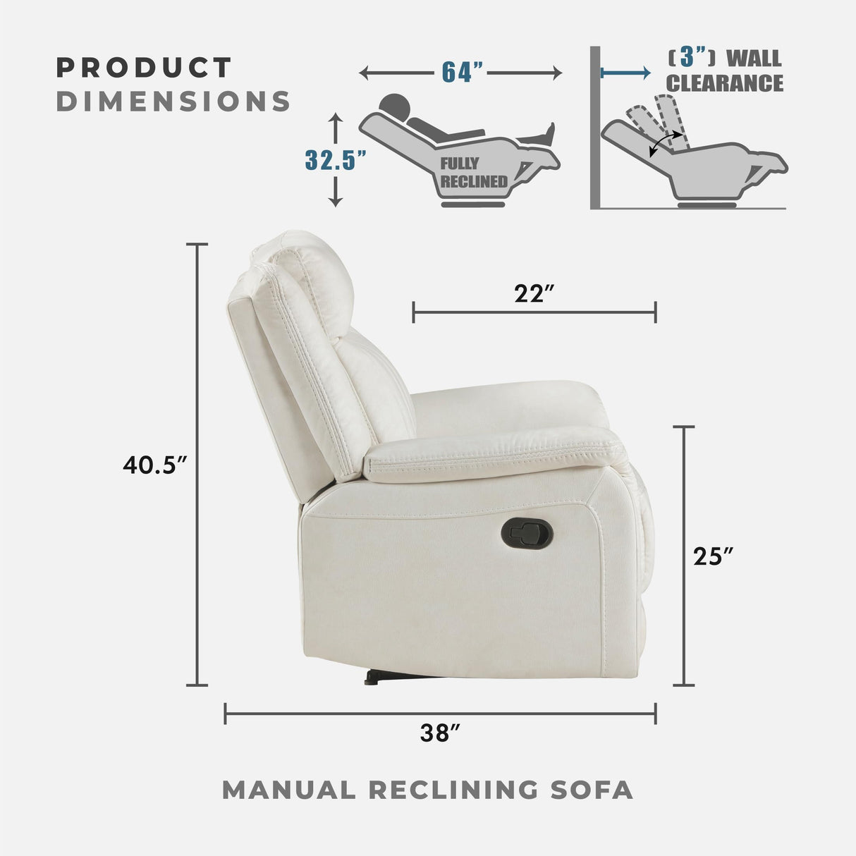 Lexicon Manual Double Reclining Sofa, Polished Microfiber Upholstered 3 Seater Manual Sofa Recliner for Living Room, Wall Hugger, Easy Assembly, Beige Lexicon