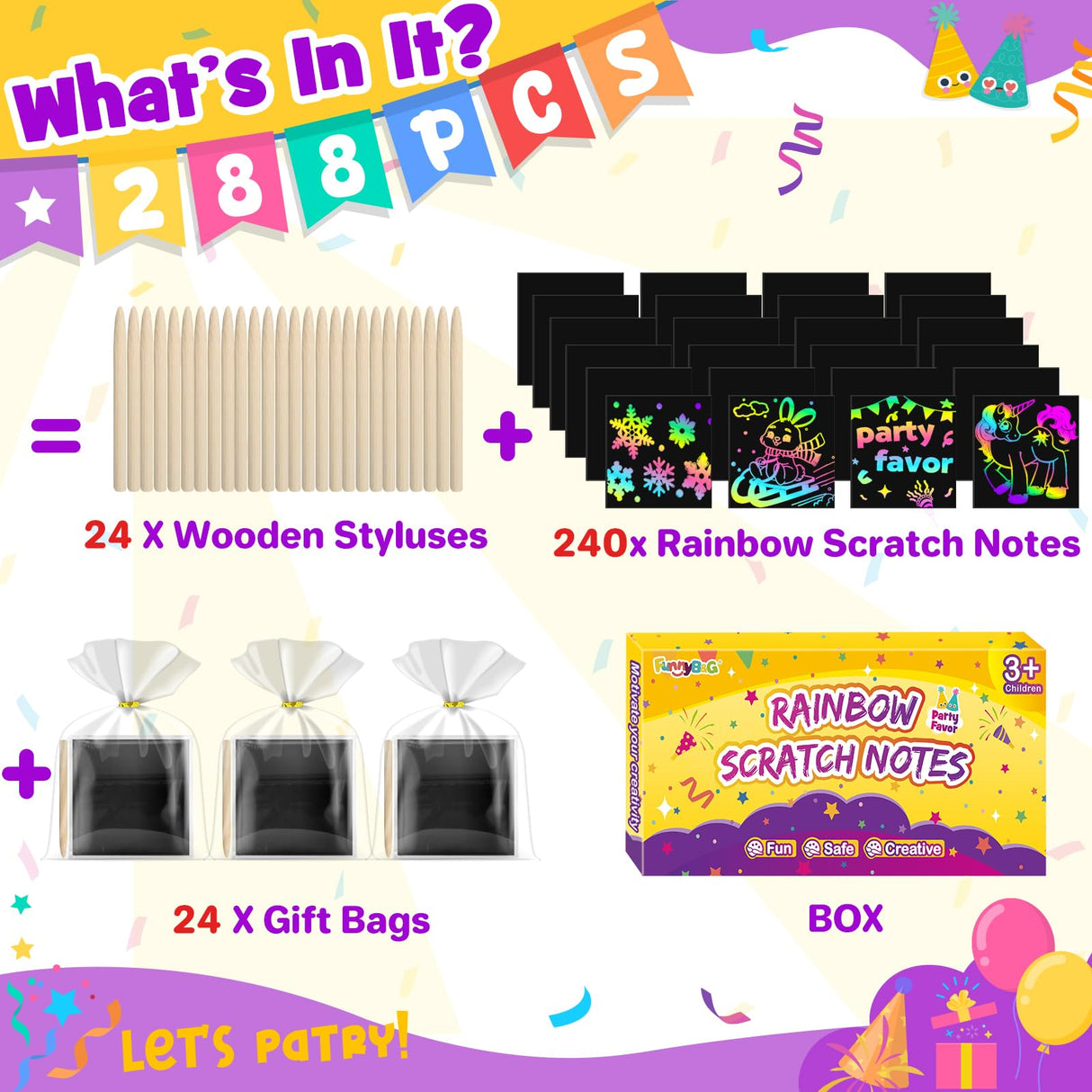 FUNNYB&G Rainbow Scratch Art Party Favors for Kids：288 PCS Scratch Paper Art Craft Kit Girls Boys Back To School Gifts for Kids Students Bulk Birthday Classroom Prizes Goodie Bags Stuffers Mini Notes FUNNYB&G