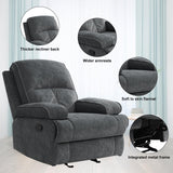 KeyEnergy Manual Rocker Recliner Chair for Adults, High Back Glider with Deep Seat, Upholstered Fabric Armchair for Living Room & Nursery, Dark Grey KeyEnergy