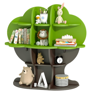Tree Kids Bookshelf Toddler Bookcase 4-Tier Baby Book Rack Children Toy Storage Organizer Wood Display Shelf for Nursery Playroom Bedroom Classroom School Homeschooling Boy Girl’s Gift (green tree)