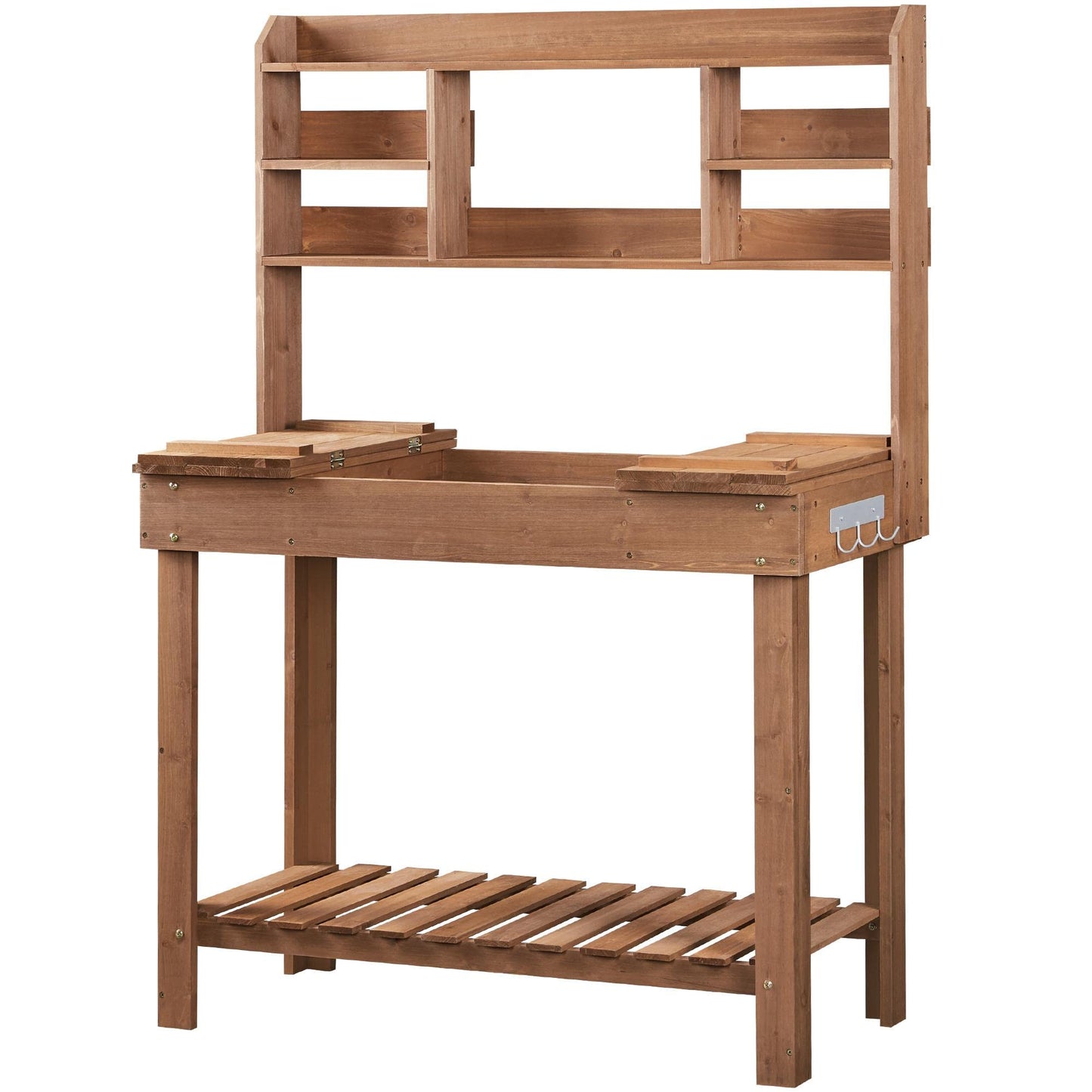 Topeakmart Potting Bench Germination Table - Wood Garden Work Bench Flatform w/Display Rack/Practical Storage Prganizer for Backyard, Patio and Balcony, Brown - WoodArtSupply