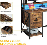 DWVO Computer Desk with Drawers & Hutch, 59.1" Office Desk with Power Outlets & LED Lights, Home Office Desk with Storage Shelves, Rustic Brown DWVO