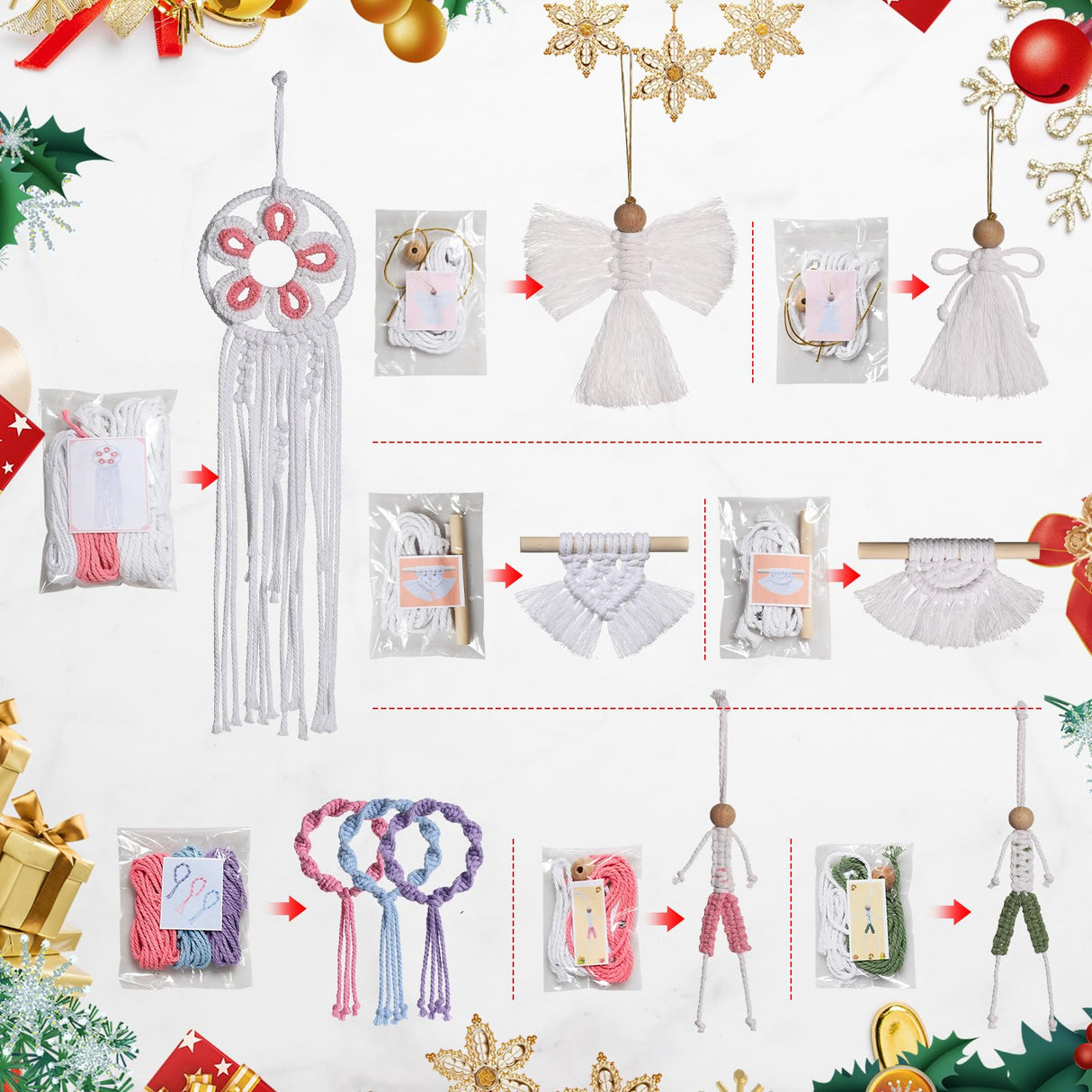 RQWZBCHX Macrame Starter Kit for Kids, Macrame DIY Kit for Beginners for Hanging Decor Including Detailed Booklet with Step-by-Step Video Tutorial RQWZBCHX