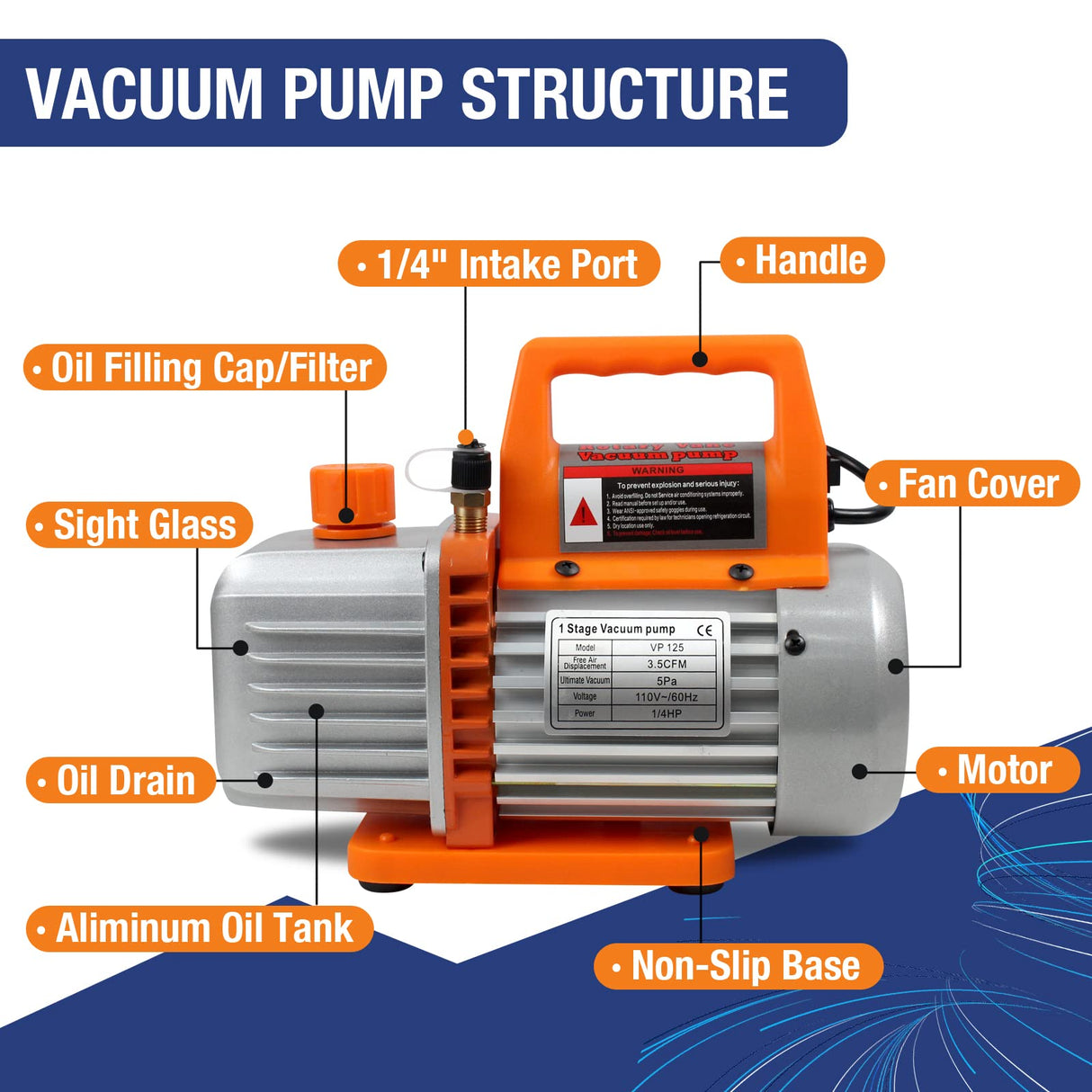 BACOENG 3.5CFM Vacuum Pump, 110V 1/3HP Single Stage Rotary Vane HVAC Vacuum Pump with Oil, for R12 R22 R134a R410a AUTO AC Refrigerant Recharging, Degassing Resin BACOENG
