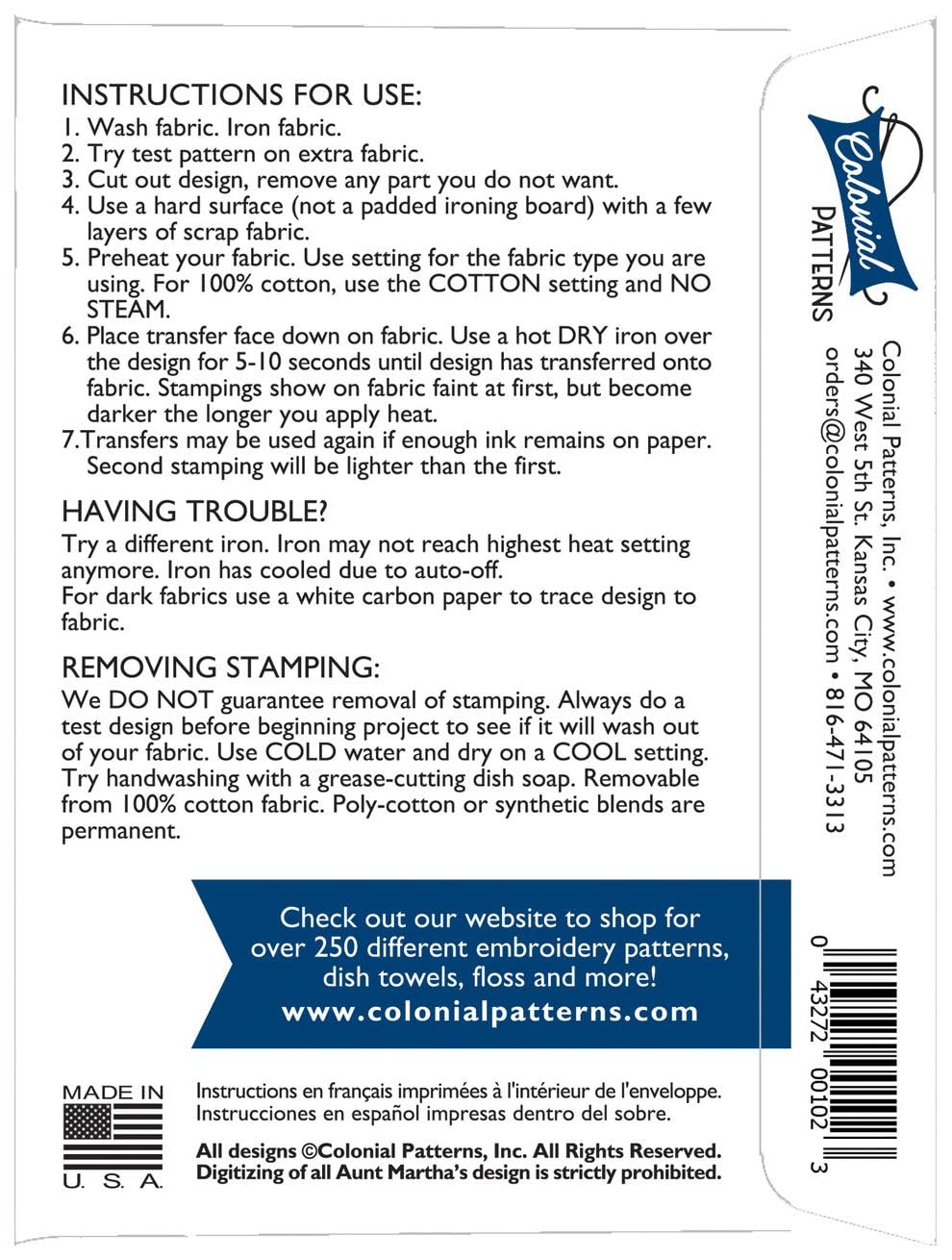 Java 3997 Break Aunt Martha's Hot Iron Embroidery Transfer Aunt Martha's