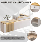 L Shaped Reception Desk,Modern Front Desk Reception Counter,Salon Reception Counter with Storage & Led Lights & Lockable Drawer,for Lobbies Office-Easy to Install Generic