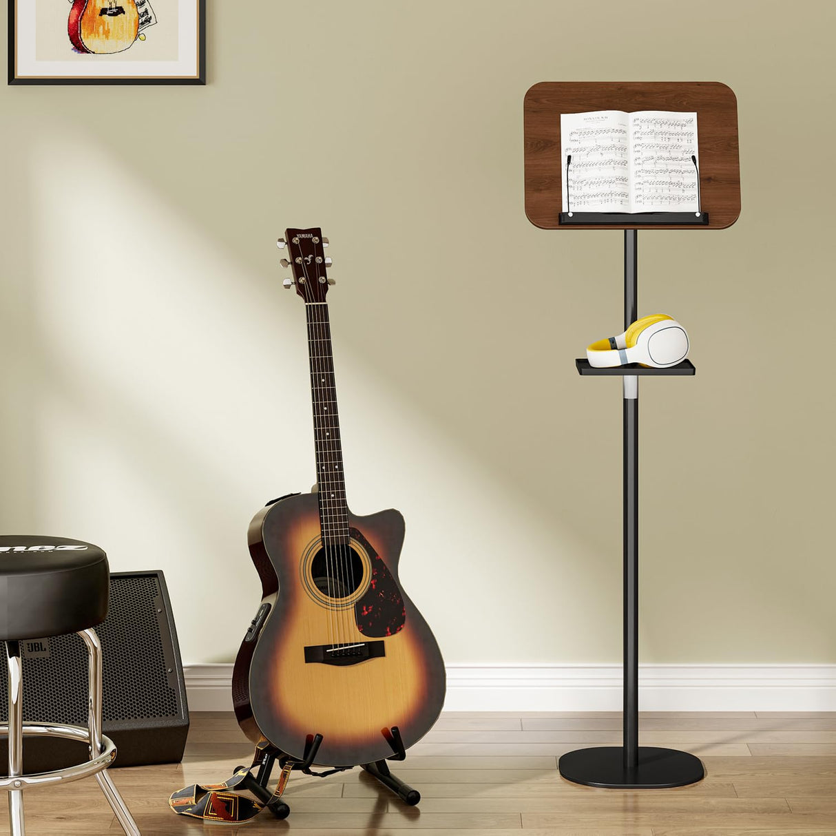 Snughome Floor Book Stand with Removable Tray, Wood Standing Book Stand for Reading, Height Adjustment 21"-51", Music Stand Cookbook Stand Textbook Stand Laptop Stand Book Holder for Display Snughome