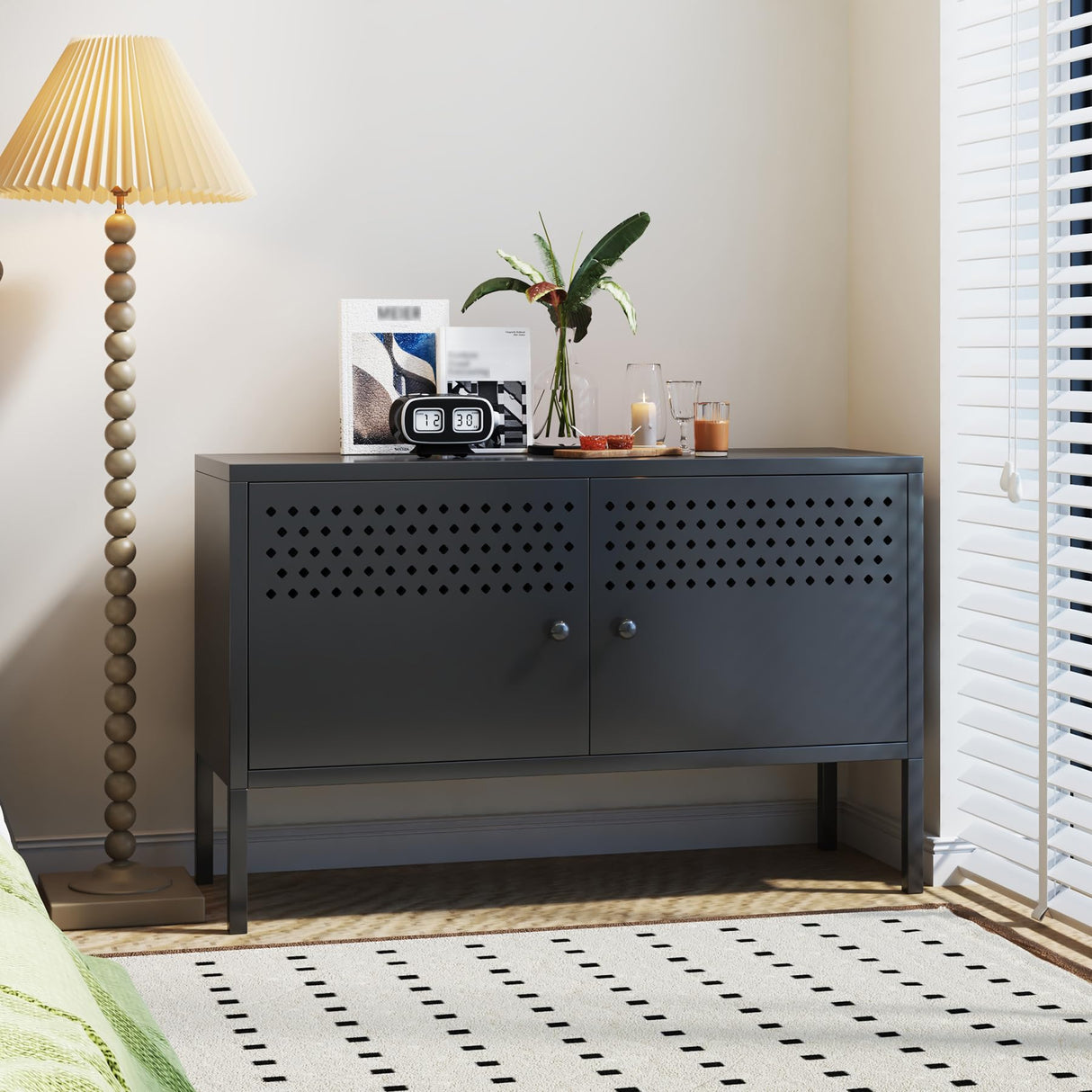 biosp 2 Door Metal Accent Cabinet 25" H Metal Storage Cabinet for Home Office Hallway Entryway Garage Basement, TV Stand for Living Room, Black biosp