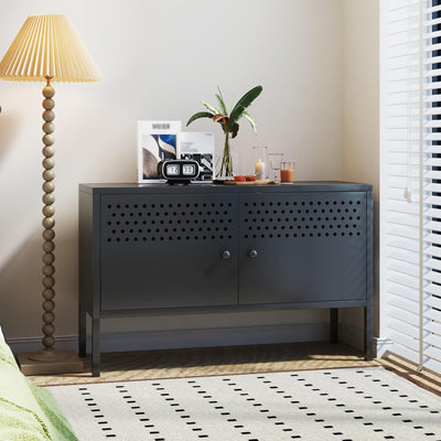 biosp 2 Door Metal Accent Cabinet 25" H Metal Storage Cabinet for Home Office Hallway Entryway Garage Basement, TV Stand for Living Room, Black