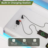 DICTAC Modern 6 Drawers White Dresser with Sliding Desktop, Wide Chest of Drawers with Charging Station & LED Lights, Large Storage Tower Clothes Organizer, White Dresser for Bedroom DICTAC