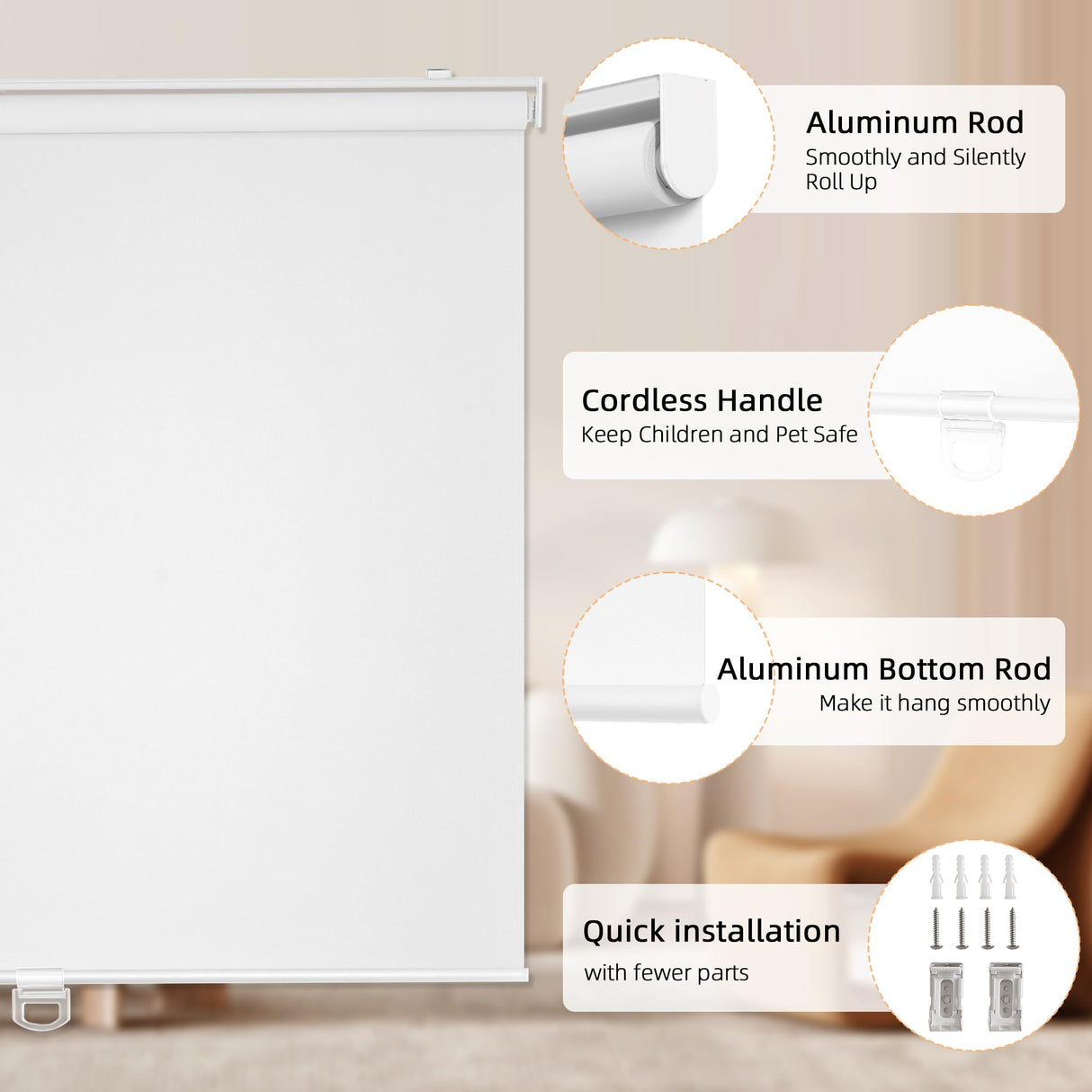 ChrisDowa Cordless Blackout Roller Shades for Windows, Thermal Insulated UV Protection Pull Down Shades, Total Blackout Window Blinds for Home, Office, Bedroom, Door (35" W x 72" H, White) ChrisDowa