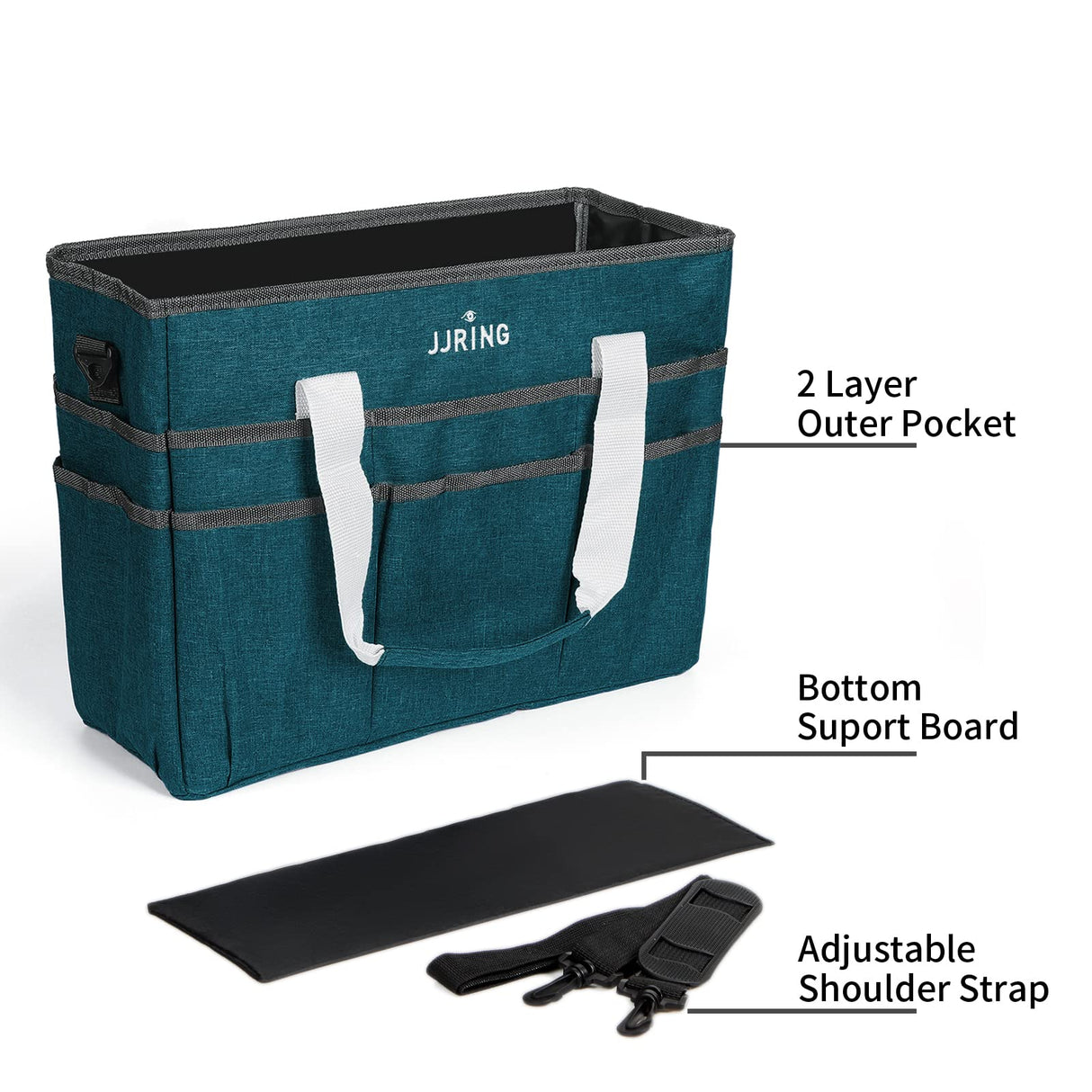 JJRING Craft Organizer Tote Bag, Large Art Storage Caddy with Multiple Pockets, Bluish Green Sewing Bag for Art, Craft, Scrapbooking, School, Medical, and Office Supplies Storage JJRING