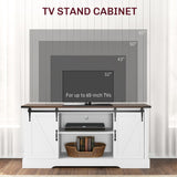 HOMCOM TV Stand Cabinet for TVs up to 65 Inch, Entertainment Center with Charging Station, 59" Farmhouse Media TV Console Table with Sliding Barn Doors, Adjustable Shelves, White HOMCOM