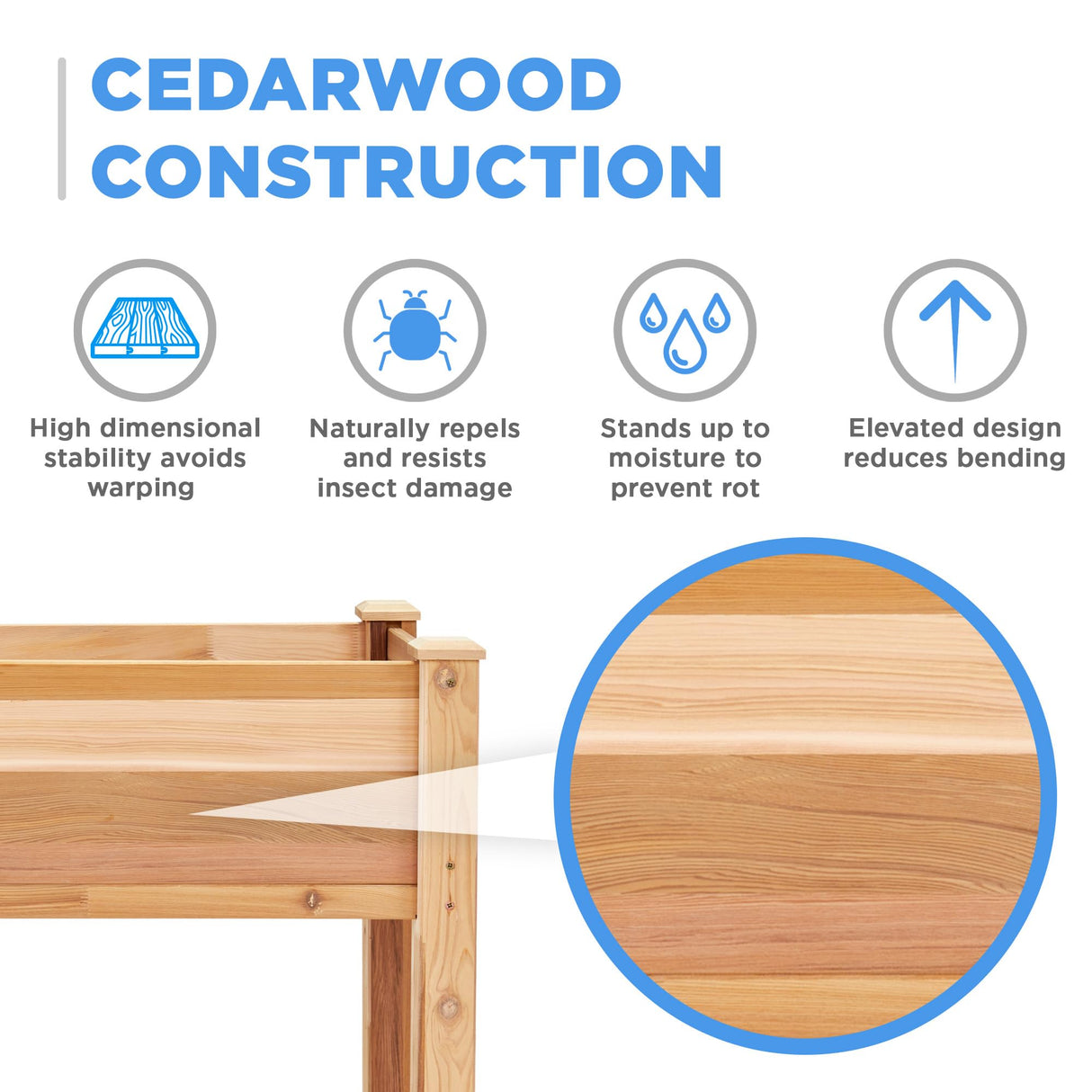 Jumbl Raised Canadian Cedar Garden Bed | Elevated Wood Planter for Growing Fresh Herbs, Vegetables, Flowers, Succulents | 34x18x30” Jumbl