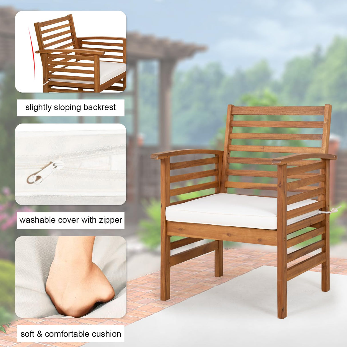 Outdoor Wood Sofa Set Patio Conversation Sets Acacia Patio Sofas Set with Thick and Soft Cushions Easy to Assemble Patio Furniture Set Natural Acacia Wood Compact and Sturdy Design Furniture Set PayLessHere