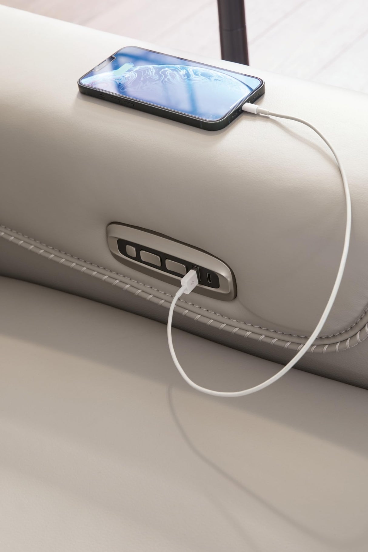 Signature Design by Ashley Mercomatic Contemporary Leather Match Wall Hugger Power Recliner with Adjustable Headrest and USB Ports, Light Gray Signature Design by Ashley