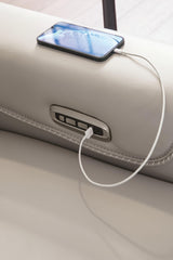 Signature Design by Ashley Mercomatic Contemporary Leather Match Wall Hugger Power Recliner with Adjustable Headrest and USB Ports, Light Gray Signature Design by Ashley